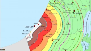 The distance between the Zionist cities and Gaza