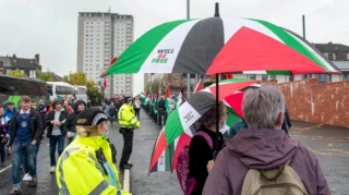 Pro-Palestine protesters gather outside Hampden ahead of Scotland World Cup qualifier