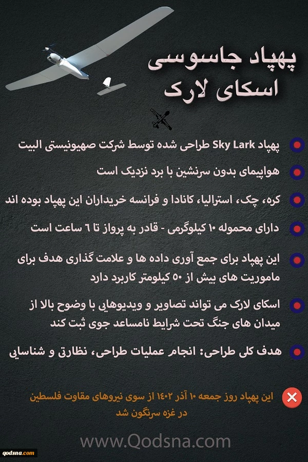 پهپاد بدون سرنشین صهیونیست ها که سرایاالقدس سرنگون کرد، چه ویژگی هایی دارد؟ 2