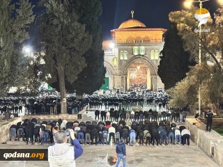 Scores of Muslims perform nighttime prayers at Aqsa Mosque