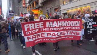 Protesters gather in Times Square demanding release of Columbia graduate Mahmoud Khalil
