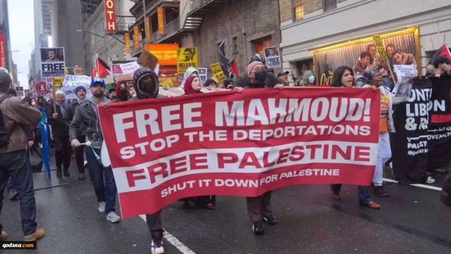 Protesters gather in Times Square demanding release of Columbia graduate Mahmoud Khalil