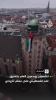 آویخته شدن پرچم فلسطین بر یک ساختمان تاریخی در دانمارک