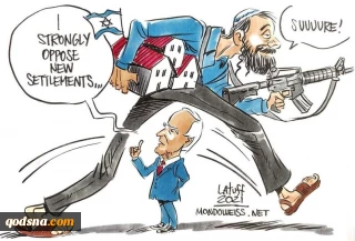 Cartoon: Israeli enemy maintaining its colonial settlement activities in Palestine