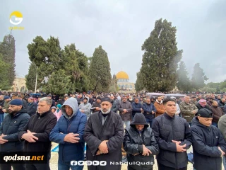 Palestinians perform Friday prayer at Al-Aqsa in Occupied al-Quds