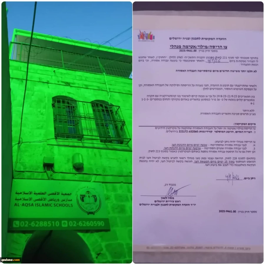 Israeli demolition order targets Al-Aqsa Schools in Al-Quds