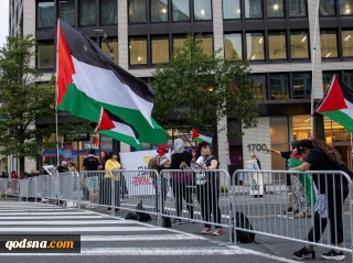 تجمع اعتراضی حامیان فلسطین مقابل کاخ سفید همزمان با سفر نتانیاهو به واشنگتن